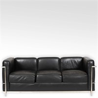 Corbusier Style Chrome and Leather Sofa