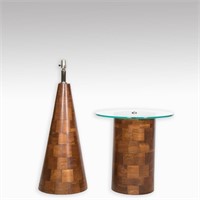 Cone Shaped Teak Lamp on Matching Table