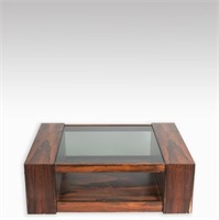 Rosewood and Glass Coffee Table with Lift Top
