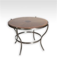 Brushed Steel and Teak Center Table