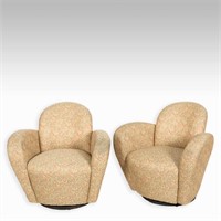 Pair Kagan Style Swivel Club Chairs