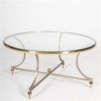 Steel, Brass and Glass Cocktail Table
