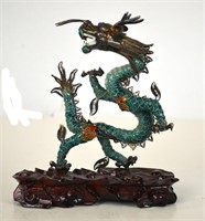 Chinese Silver Enamel  Dragon with Stand