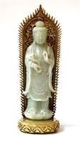 Chinese Carved Jade Buddha Figure with Gilt Base