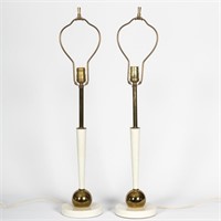Pair of Brass and Painted Metal Sphere Lamps