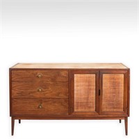 Mid Century Compact Credenza with Cane Detail