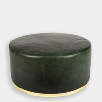 Large Leather and Brass Leather Ottoman