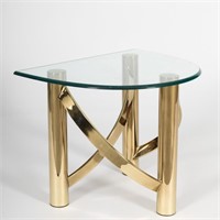 Brass and Glass End Table with Twisted Base