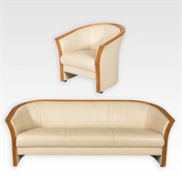 Modern Leather Sofa and Club Chair - Teak