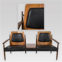 Bentwood Settee with Black Vinyl Upholstery