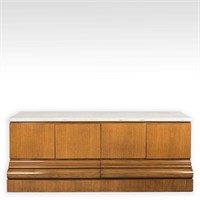 Waterfall Style Oak Marble Top Credenza - Baker