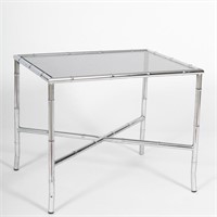 Faux Bamboo Chrome & Glass End Table