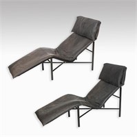 Pair Leather Chaise Lounges