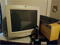 Computer monitor, speakers, keyboard, accessories