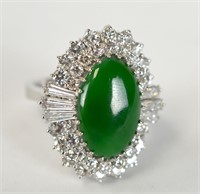 14K Natural Jade & Diamonds Ring