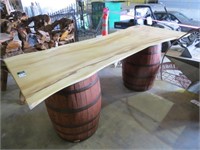 Wood Slab Table w/ Wine Barrel Base-