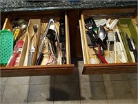 Kitchen serving utensils including skewers,
