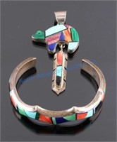 Signed Navajo Sterling Silver Bracelet & Pendant