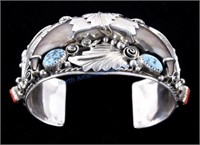 Navajo Bear Claw & Turquoise Sterling Bracelet GE