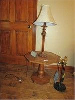 Wooden Lamp, Stand, and Fireplace set
