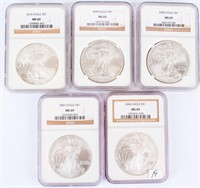 Coin 5 Silver Eagles Certified NGC MS69