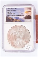 Coin 2015 Silver Eagle NGC MS70 First Rel.