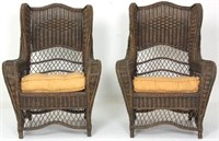 Pr. Wicker Bar Harbor Wing Back Chairs