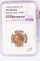 Coin 1938 D/D Buffalo Nickel Certified Unc Details