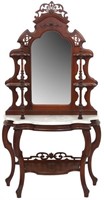 Carved Walnut Marble Top Etagere