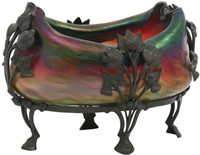 Rindskopf Pepita Bronze & Art Glass Center Bowl