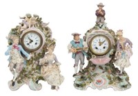 2 German Porcelain Figural Mantle Clocks