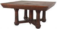 Lg. Carved Quartersawn Oak Dining Table