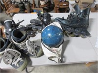 2 Pairs Roller Blades, Bowling Ball & Boots