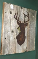 Metal Buck Silouette on Barn Wood Art, 31"x 25"