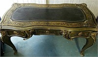 VERY ORNATE METAL WITH LEATHER TOP DESK