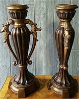 PILLER CANDLE HOLDERS WITH ANTIQUE GOLD ACCENTS