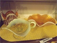 Fenton Art Glass Basket & Other Art Glass Dishes