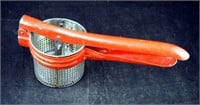 Vintage Red Handle Metal Kitchen Potato Ricer Tool