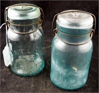 2 Atlas E Z Seal Green Quart Glass Jars W Lids