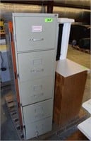 5 DRAWER METAL FILING CABINET, TRASH CAN & TABLE