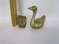 Brass items of owl & duck