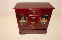 Red Wood Musical Jewelry Box W/ 5 Drawer