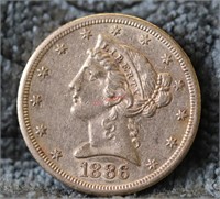 Gold 1886-S Liberty Head $5 Coin