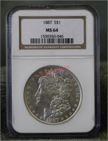 1887 S MS64 NGC Morgan Silver Dollar