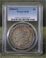 1890 CC Morgan Silver Dollar PCGS VF30