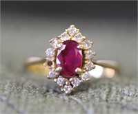 14KP Gold Plumb Ruby & Diamond Ring