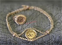 14K Gold Panda Coin Ring w/ Matching Bracelet