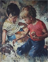 Boys with Rabbit Oil/Canvas by Michael Stephanson