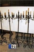 Ornate Cast Iron Candelabras, Approx. 60" Tall