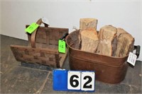(1) Copper Firewood Bucket, (1) Woven Basket